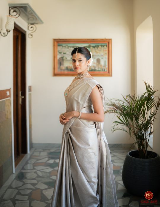 Pure Bridal Silver Zari Kanjivaram Saree